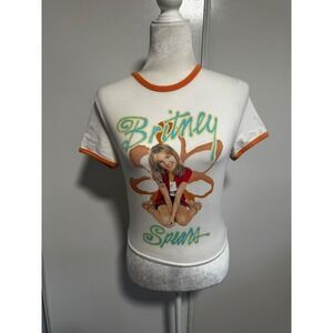Britney Spears‎ Graphic T Shirt Size Large White Orange Y2K Pop Icon Tee